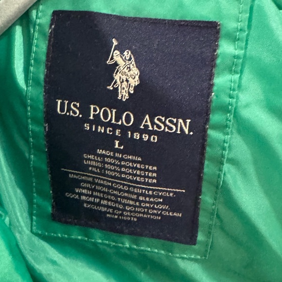 Green Polo Jacket with Embroidered Logo puffer preppy ski winter large zipper - Picture 8 of 8